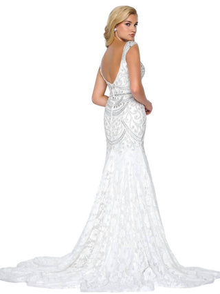 Mac Duggal - Vestido de sereia com renda drapeada e cristais