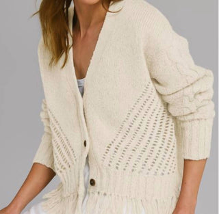 Autumn Cashmere - FRINGE MIXED STITCH OPEN CARDIGAN