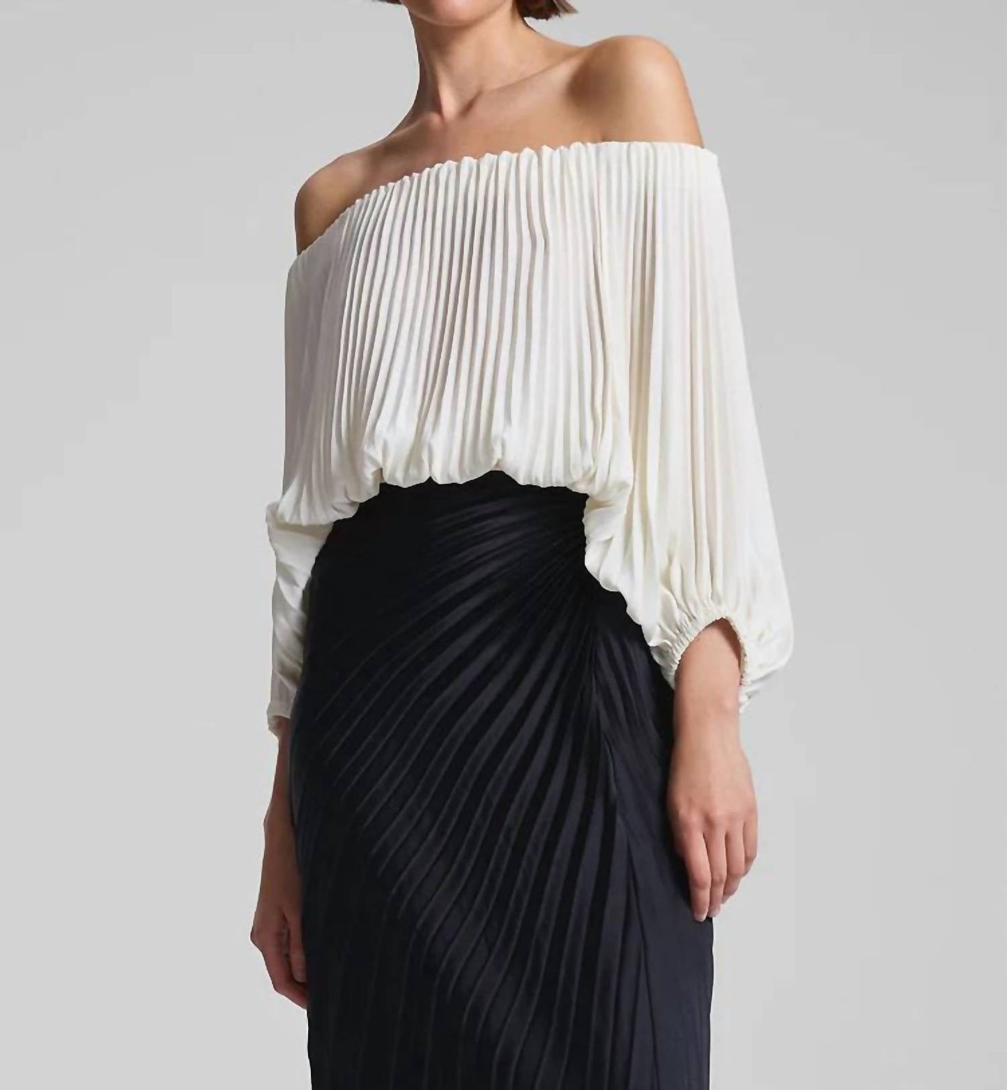 A.L.C. - Sienna Satin Pleated Off Shoulder Top