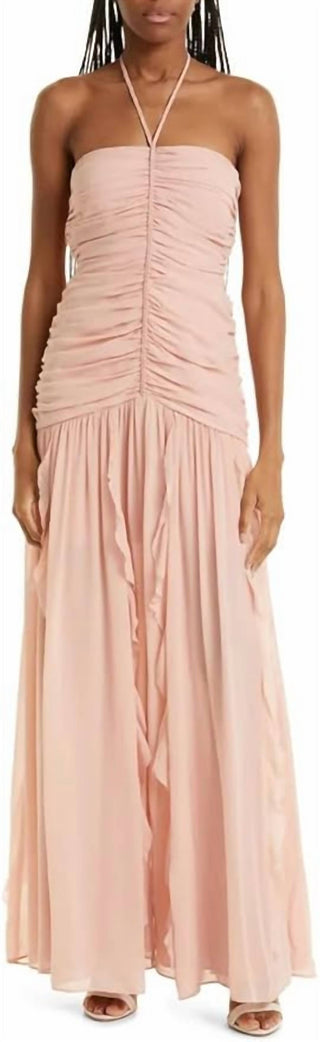 Veronica Beard - Vestido longo com decote halter e babados Lucine em crepon de seda