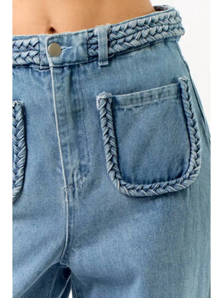 Lalavon - Calça jeans longa com dois bolsos e frente reta