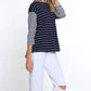 Multiples - 3/4 Sleeve Striped Laced Back Top