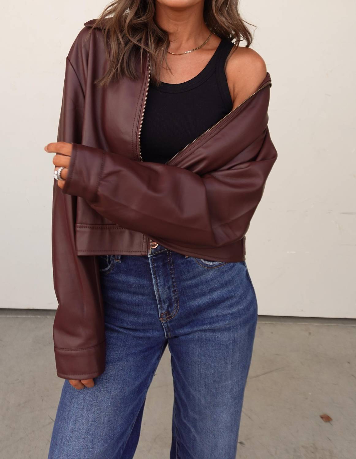 Allie Rose - Relaxed Long Sleeve Faux Leather Jacket