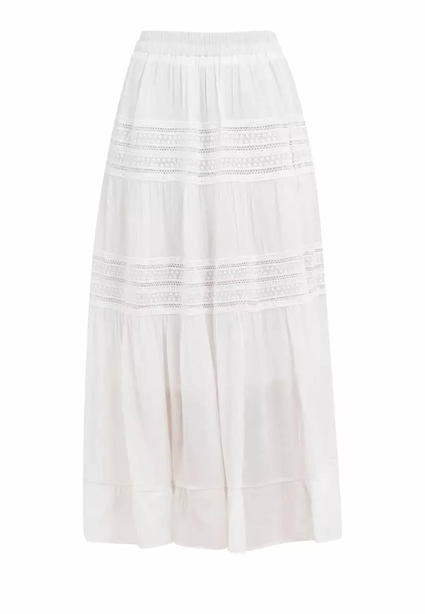 Adora - Cotton & Crochet Inset Elastic Waist Midi Skirt