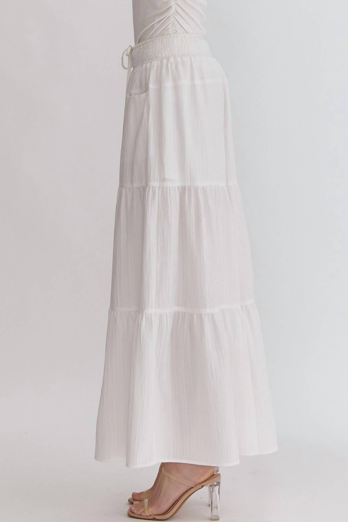 Entro - High Waist Smocked Waist Tiered Pants