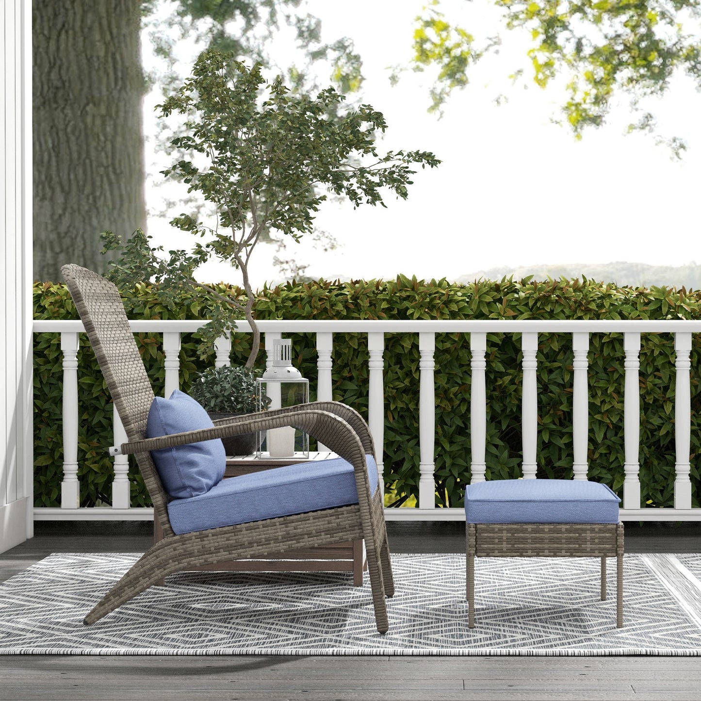 Wicker Adirondack Chair with Ottoman