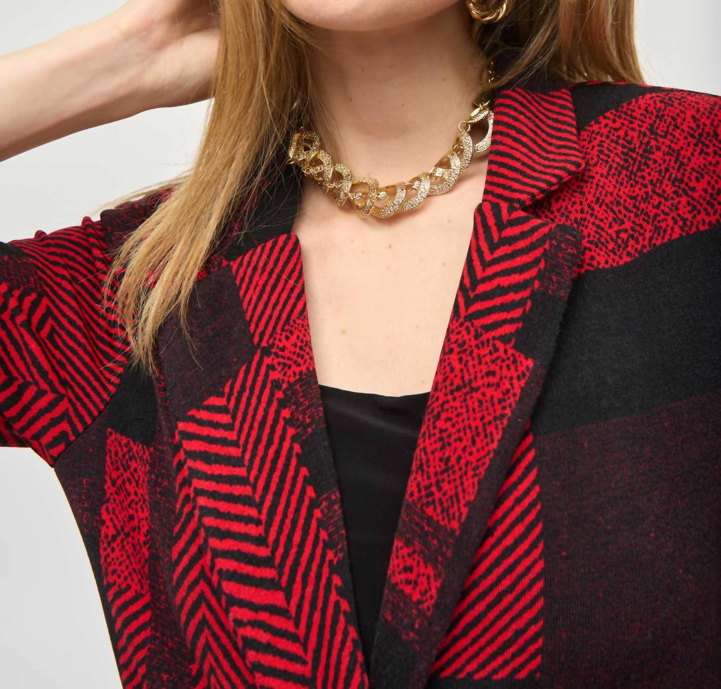 Joseph Ribkoff - Sweater Knit Patchwork Print Long Blazer