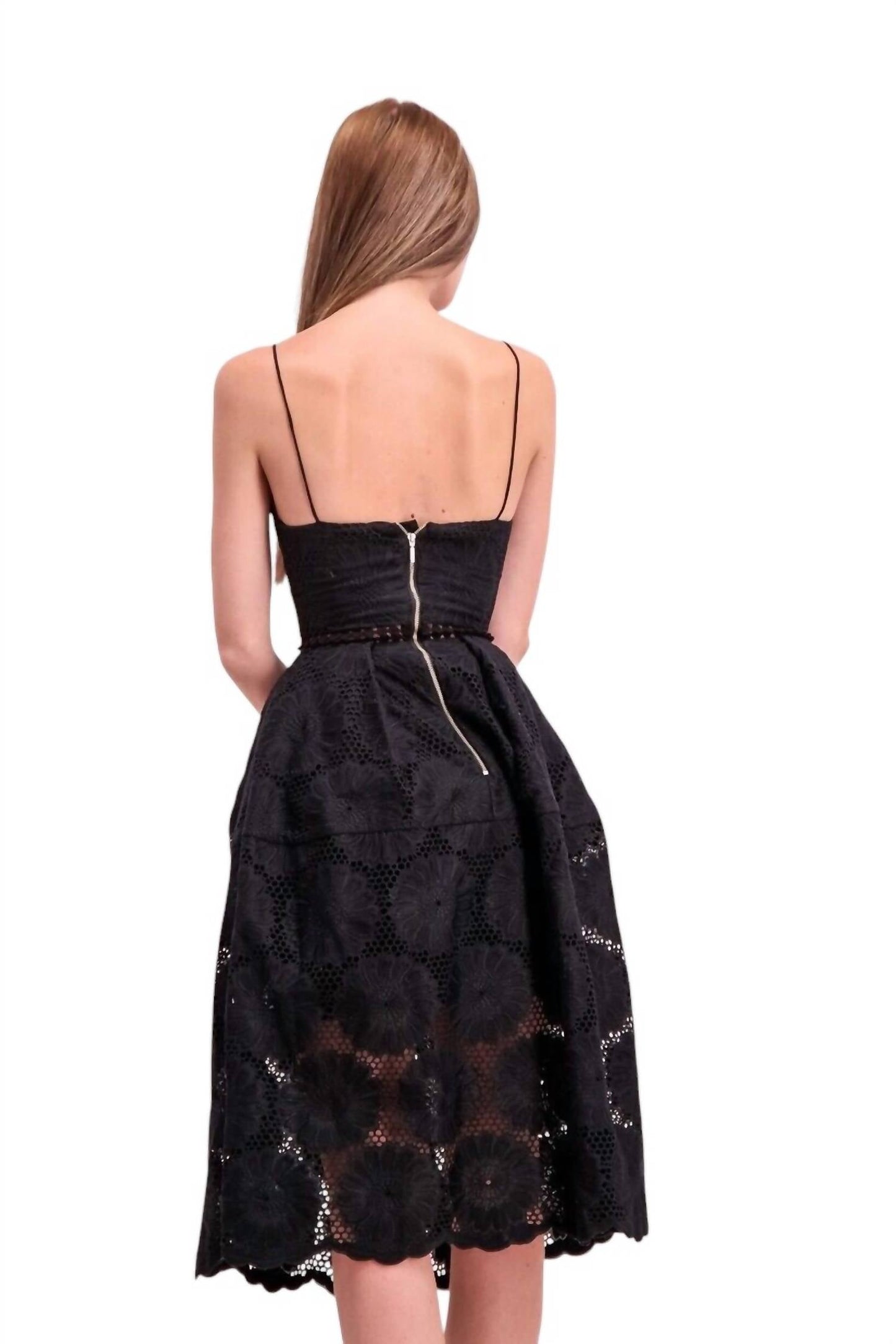 Nicholas - Vestido midi girassol com ilhós bordados e alças