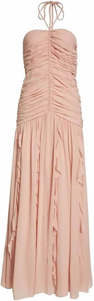 Veronica Beard - Vestido longo com decote halter e babados Lucine em crepon de seda
