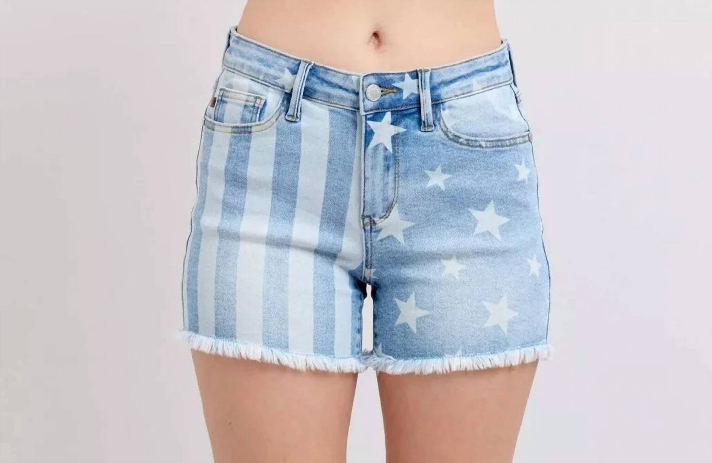 Judy Blue - Mid Rise Stars & Stripes Bleach Denim Short