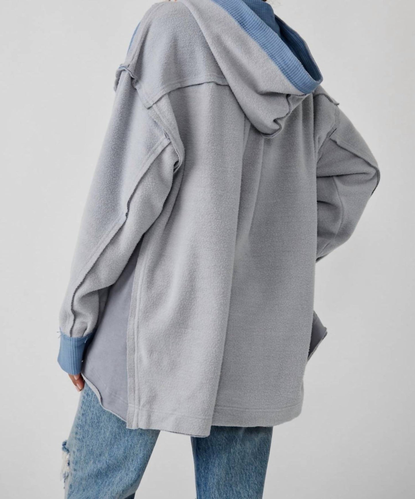 Free People - Corduroy Trim Oversize Hooded Sweatshirt
