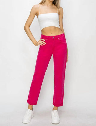 Risen - Calça jeans reta com cintura alta e bainha enrolada