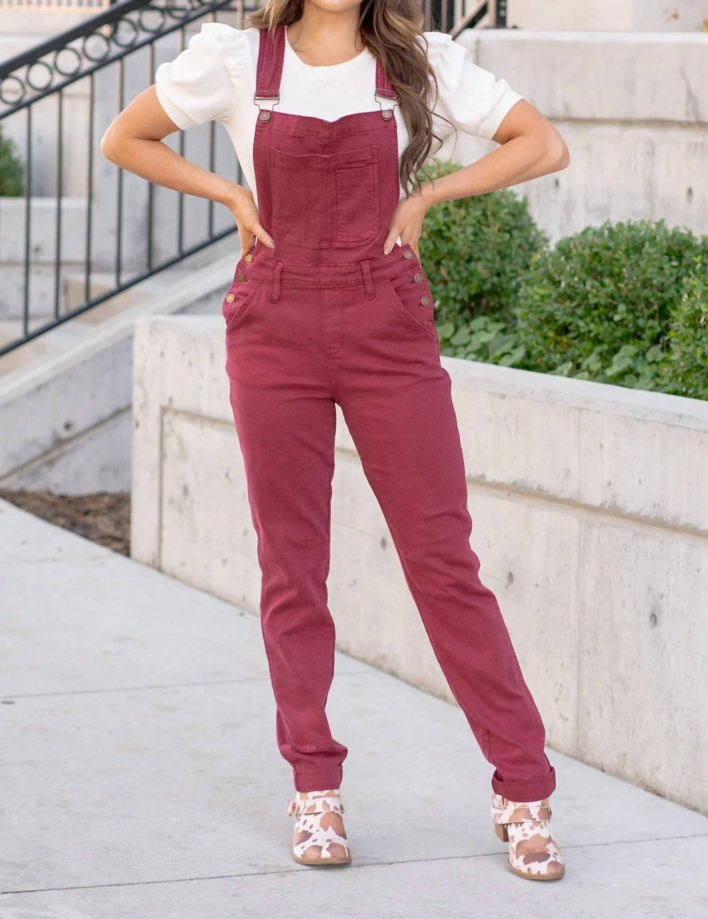 Judy Blue - High Waist Garment Dyed Boyfriend Double Cuff Overalls