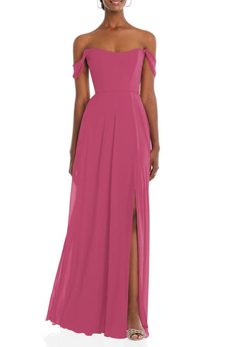 Off the Shoulder Evening Gown - Tea Rose