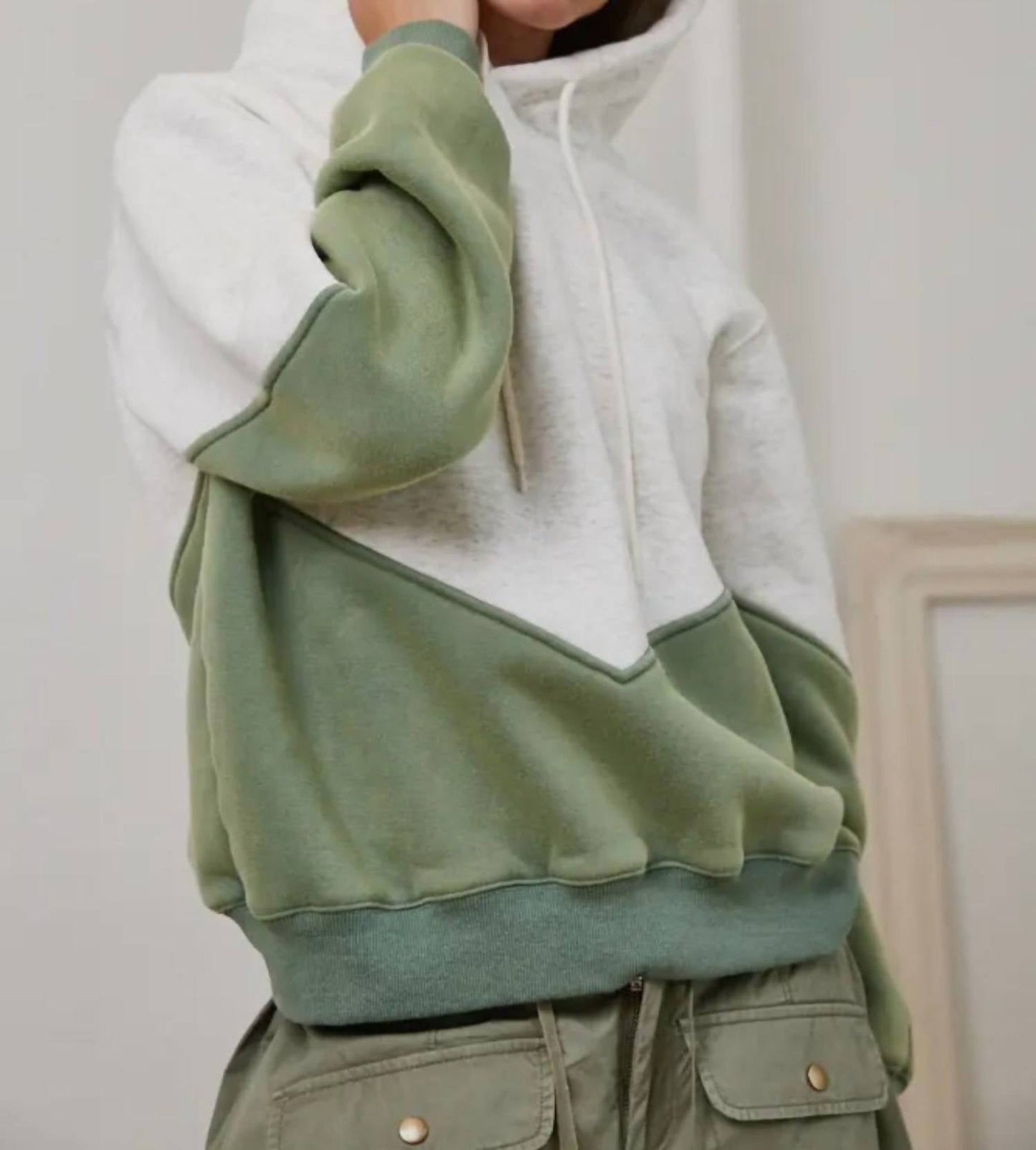 Creamon - Two Tone Color Block Soft Fleece Hoodie