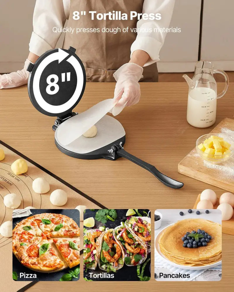 8 Inch Pre Seasoned Cast Iron Tortilla Press and Roti Maker