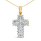 14K Yellow Gold 2.0 Cttw Multi-Row Diamond Cross Pendant Necklace