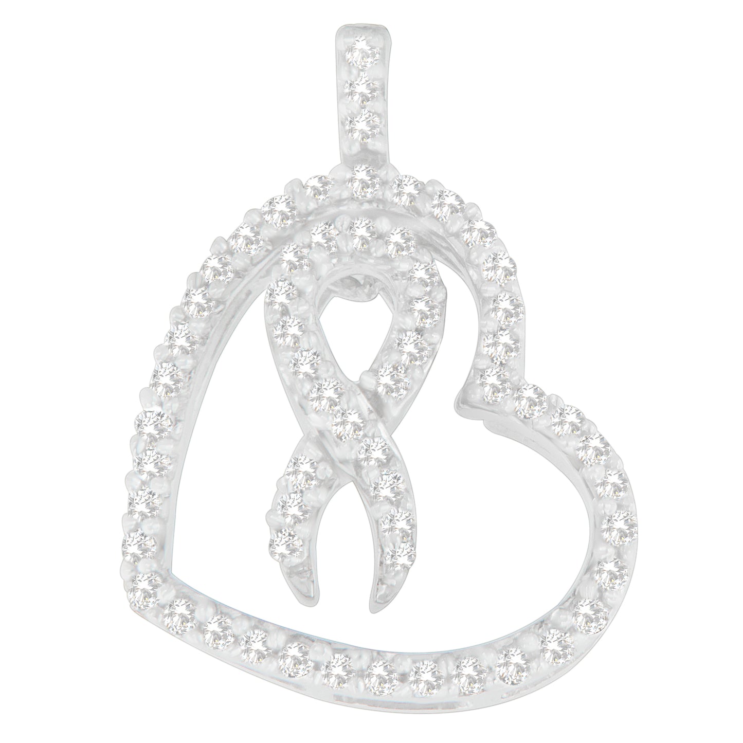 Colar com pingente de coração e fita de diamante em prata esterlina com lapidação redonda (0,25 cttw, cor HI, pureza I1-I2)