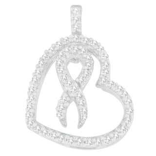 Colar com pingente de coração e fita de diamante em prata esterlina com lapidação redonda (0,25 cttw, cor HI, pureza I1-I2)