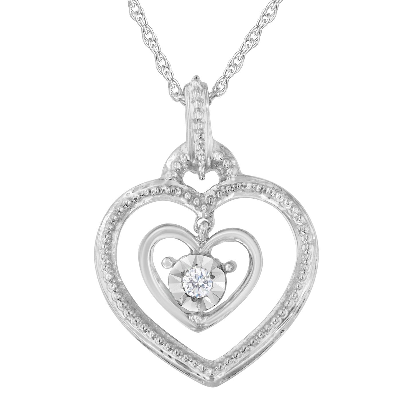 Colar com pingente de coração duplo de diamante lapidado rosa de prata esterlina 925 1/25 cttw (IJ, I2-I3)