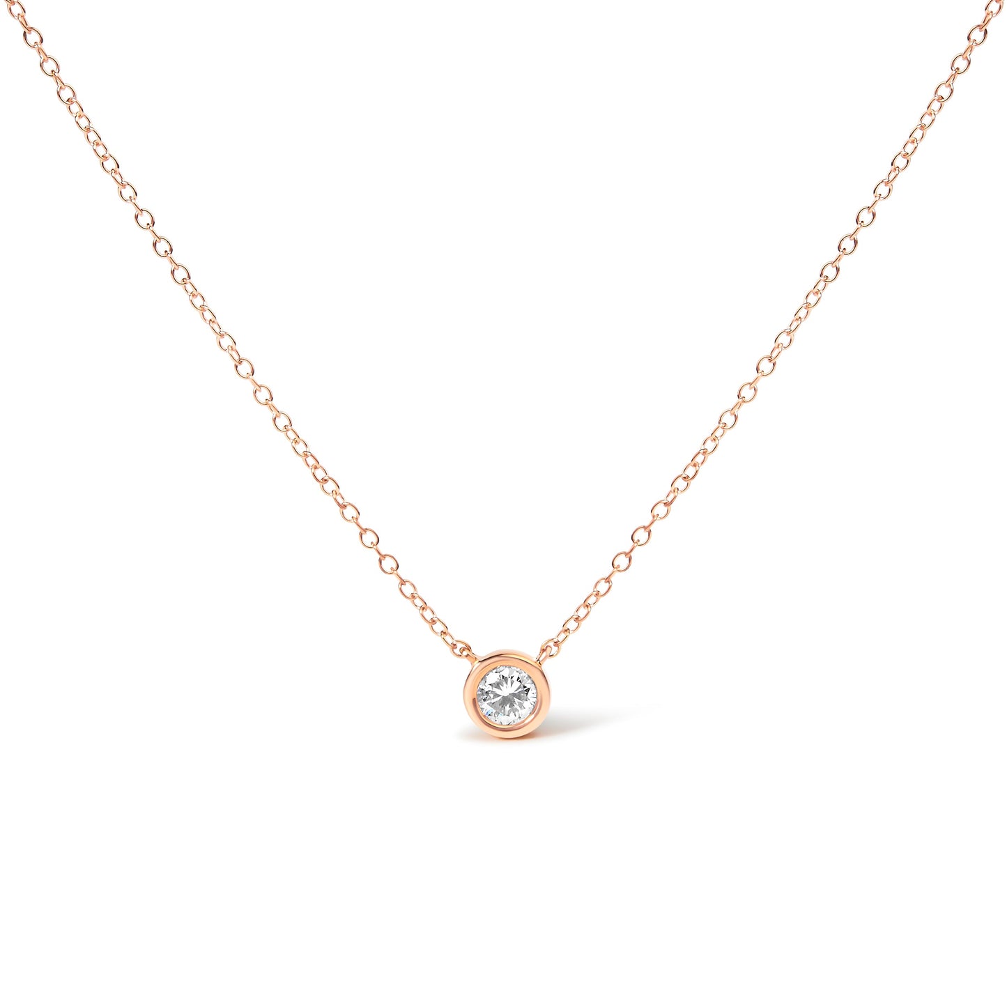 10K Rose Gold 1/5 Carat Round Brilliant-Cut Diamond Modern Bezel-Set Solitaire 16"-18" Pendant Necklace (H-I Color, SI2-I1 Clarity)