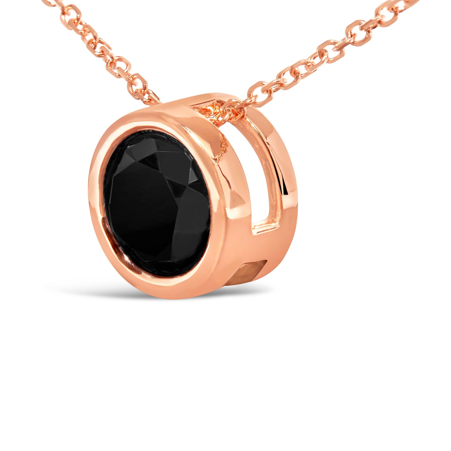 14K Rose Gold 3 1/2 Cttw Bezel-Set Black Round Diamond Solitaire Pendant Necklace (Black Color, I2-I3 Clarity) - 18"