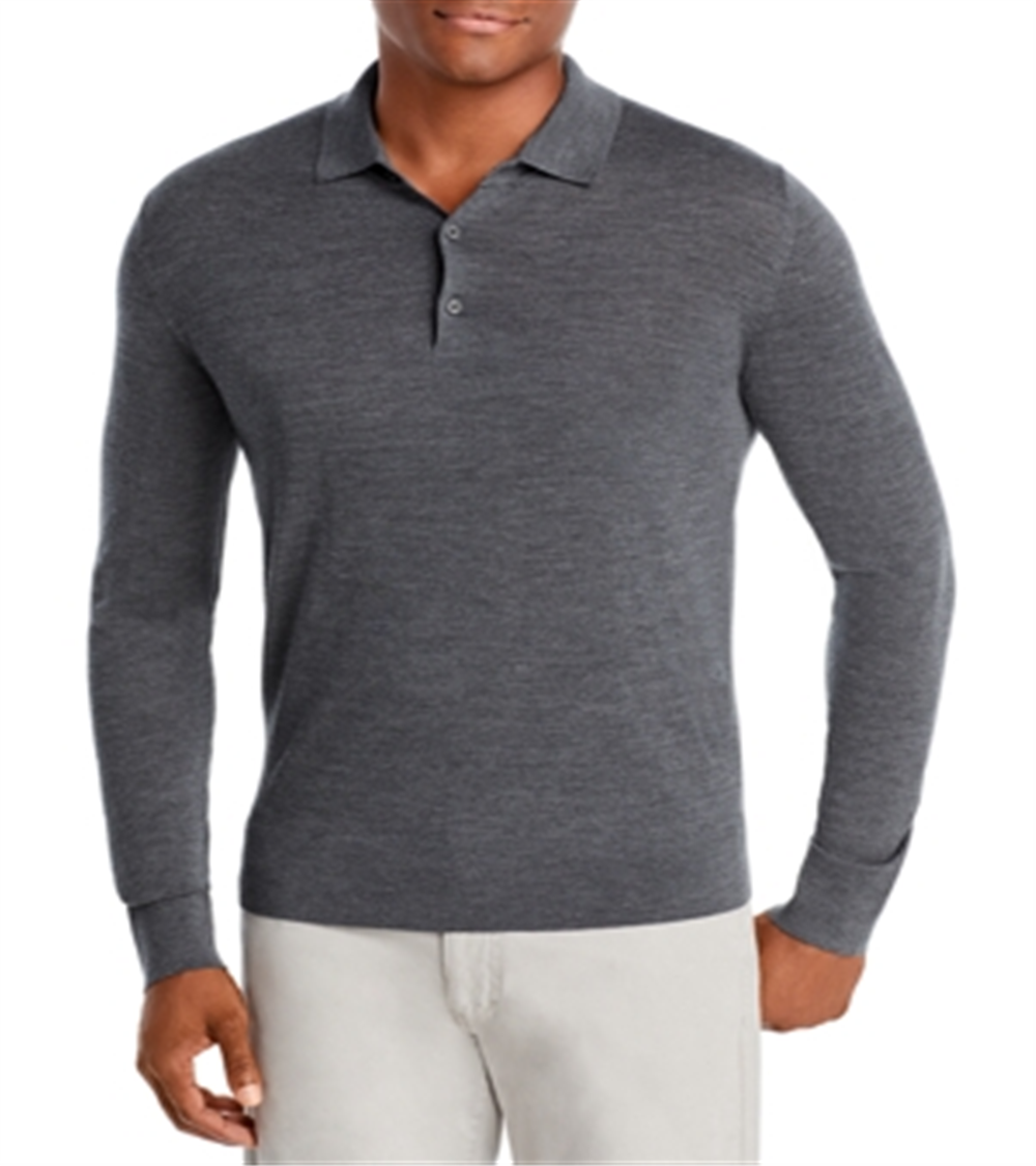Camisa polo masculina de malha de manga comprida, corte clássico, cinza, tamanho XXL, da Bloomingdale's