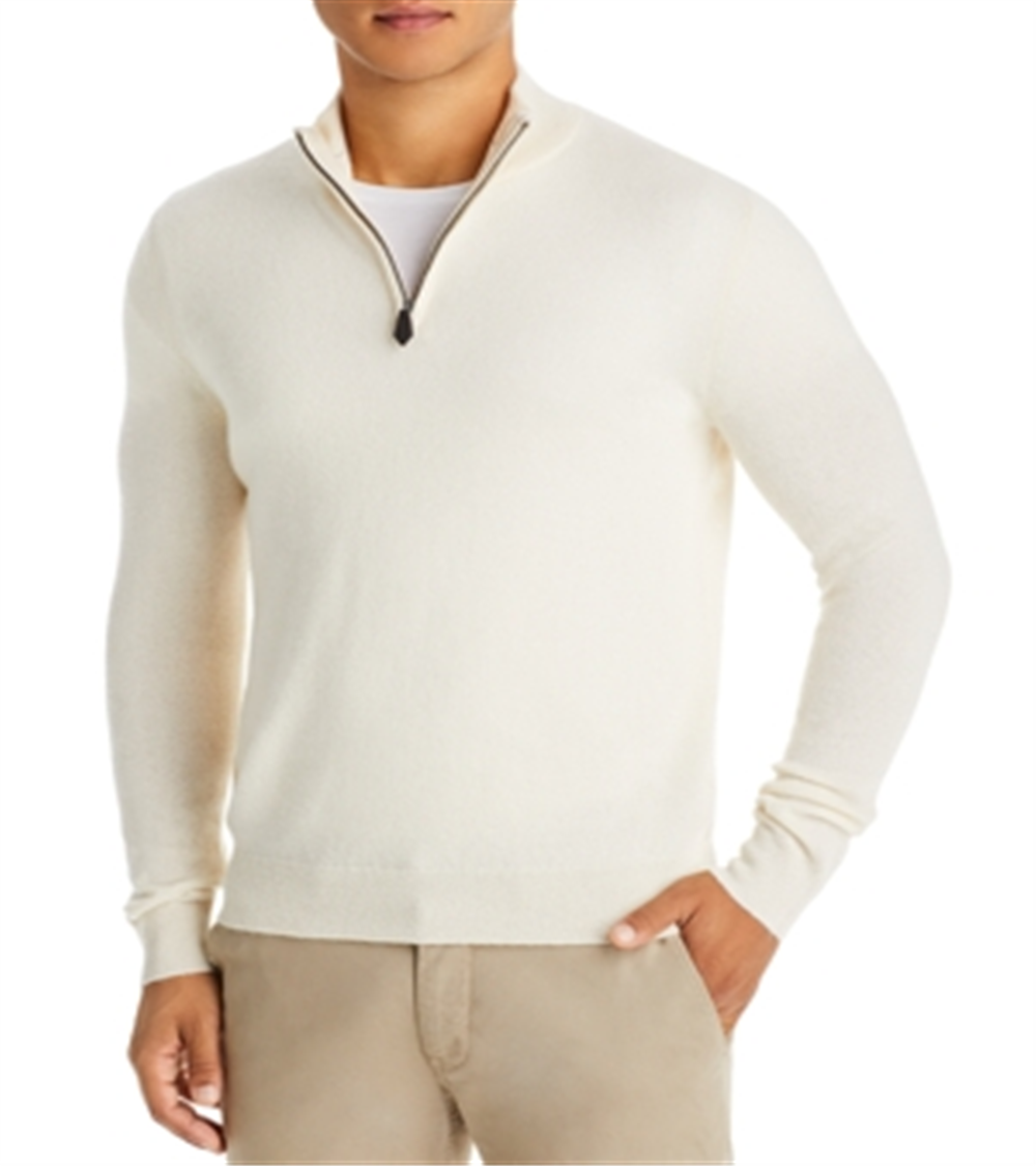 Suéter de cashmere com zíper e meio da The Men's Store at Bloomingdale's, branco, tamanho XXL