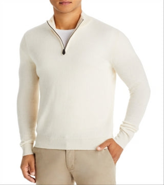 Suéter de cashmere com zíper e meio da The Men's Store at Bloomingdale's, branco, tamanho XXL