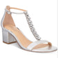 Badgley Mischka Sandálias Femininas Lindsey com Tira no Tornozelo e Tira em T, Strass, Bico Redondo, Salto Bloco e Fivela, Cinza, Tamanho 6 M