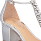 Badgley Mischka Sandálias Femininas Lindsey com Tira no Tornozelo e Tira em T, Strass, Bico Redondo, Salto Bloco e Fivela, Cinza, Tamanho 6 M