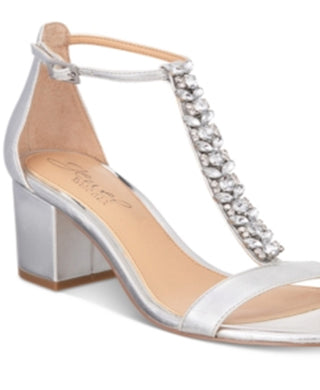 Badgley Mischka Sandálias femininas de tiras com tecido Lindsey, bico aberto, para ocasiões especiais, cinza, tamanho 7,5 M