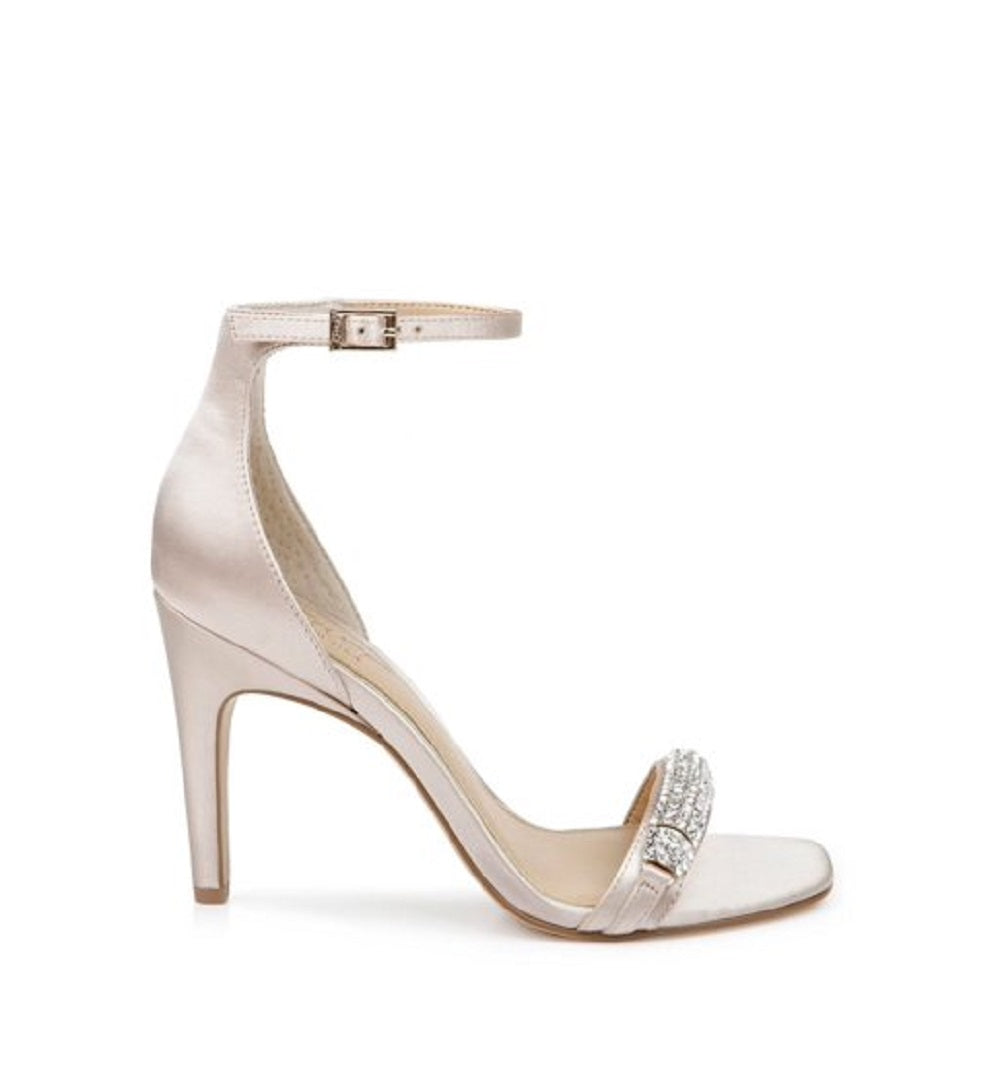 Sandálias femininas Badgley Mischka Ranya ornamentadas bege tamanho 6M