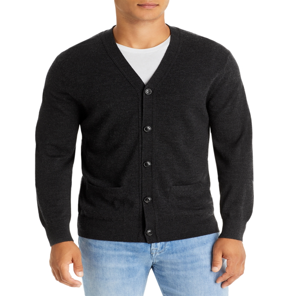 Cardigan de lã merino com gola V da The Men's Store at Bloomingdale's, cinza, tamanho P