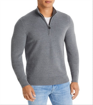 Suéter de lã merino com zíper e meio da The Men's Store at Bloomingdale's, cinza, tamanho XXL