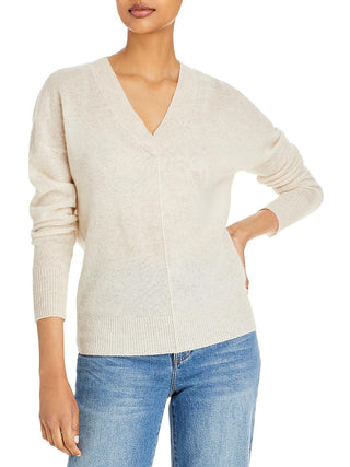 Suéter Aqua Cashmere com decote em V Bege Tamanho XS