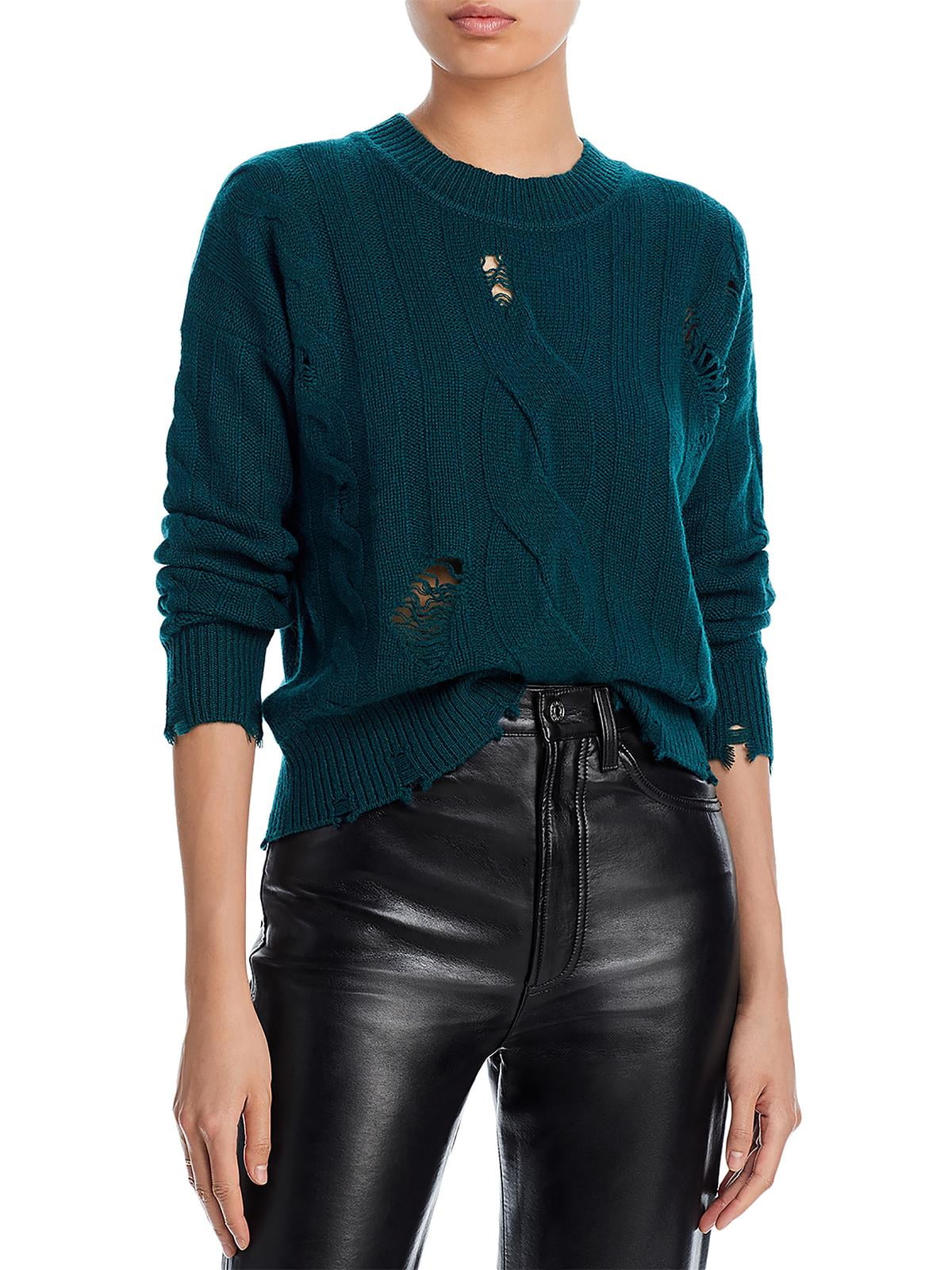 Suéter de cashmere com decote redondo e acabamento desgastado Aqua Cashmere, verde, tamanho G