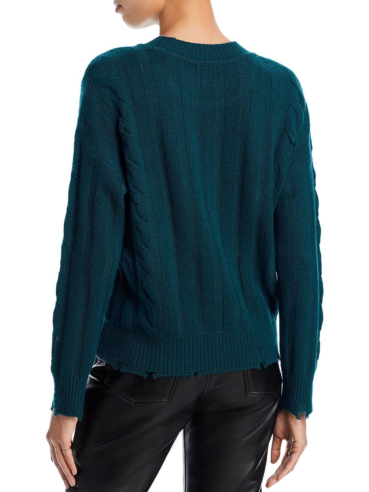 Suéter de cashmere com decote redondo e acabamento desgastado Aqua Cashmere, verde, tamanho G