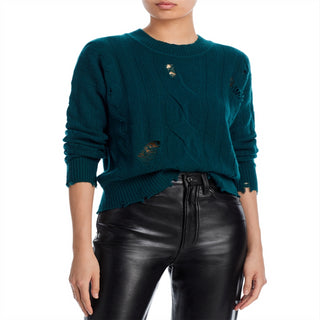 Suéter de cashmere com decote redondo e acabamento desgastado Aqua Cashmere, verde, tamanho G