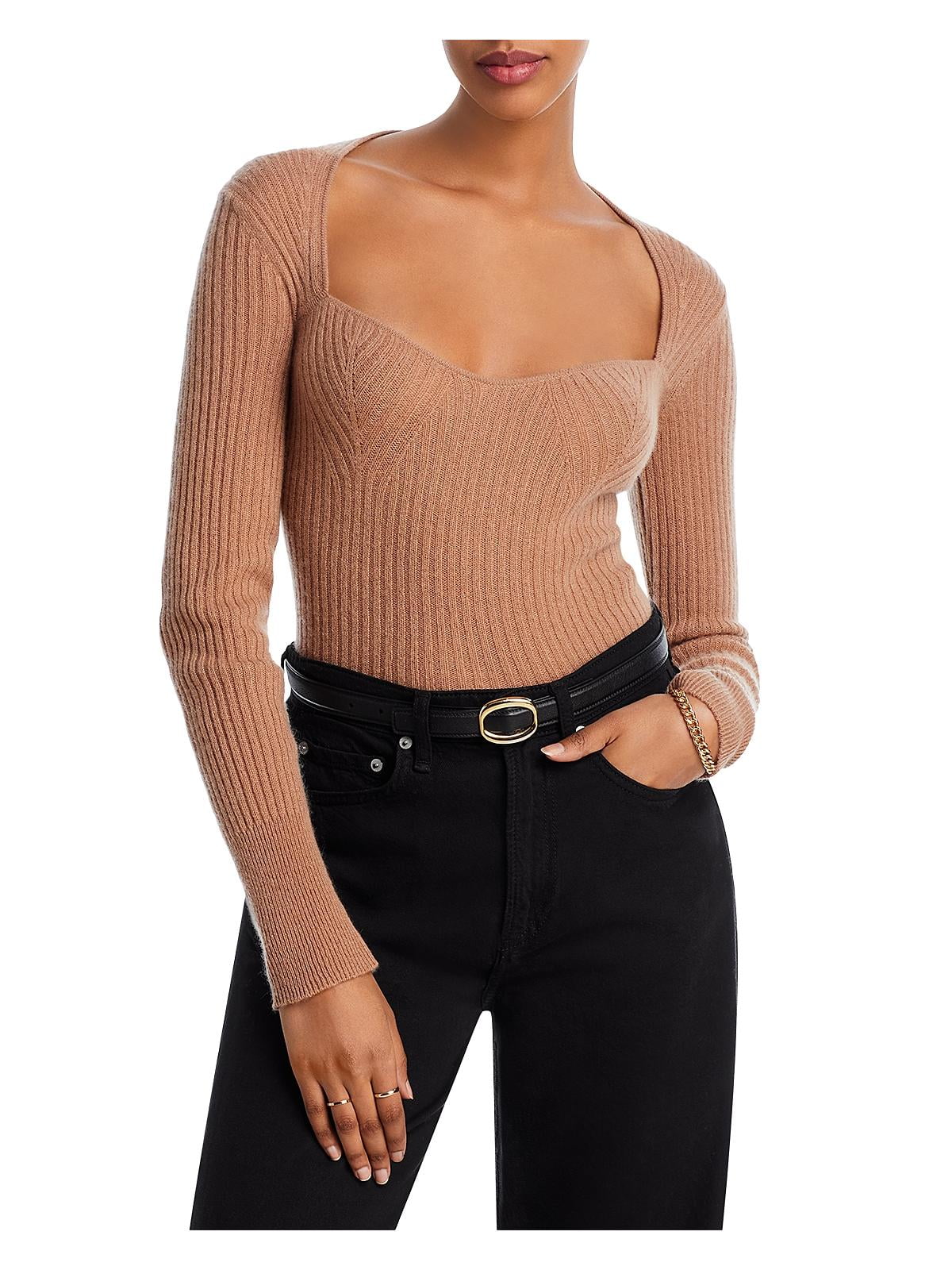 Suéter de cashmere canelado com gola coração Aqua Cashmere tamanho grande