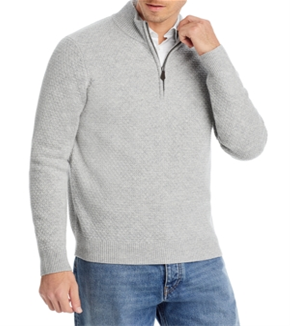 Suéter Jacquard com zíper e 1/4 da The Men's Store at Bloomingdale's, cinza, tamanho XXL