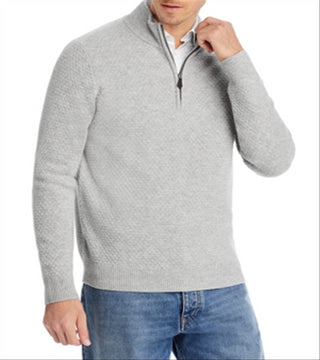 Suéter Jacquard com zíper e 1/4 da The Men's Store at Bloomingdale's, cinza, tamanho XXL