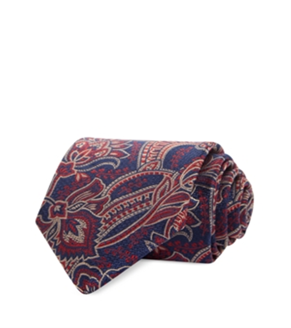 Gravata clássica de seda Paisley grande da loja masculina Bloomingdale's, tamanho 8
