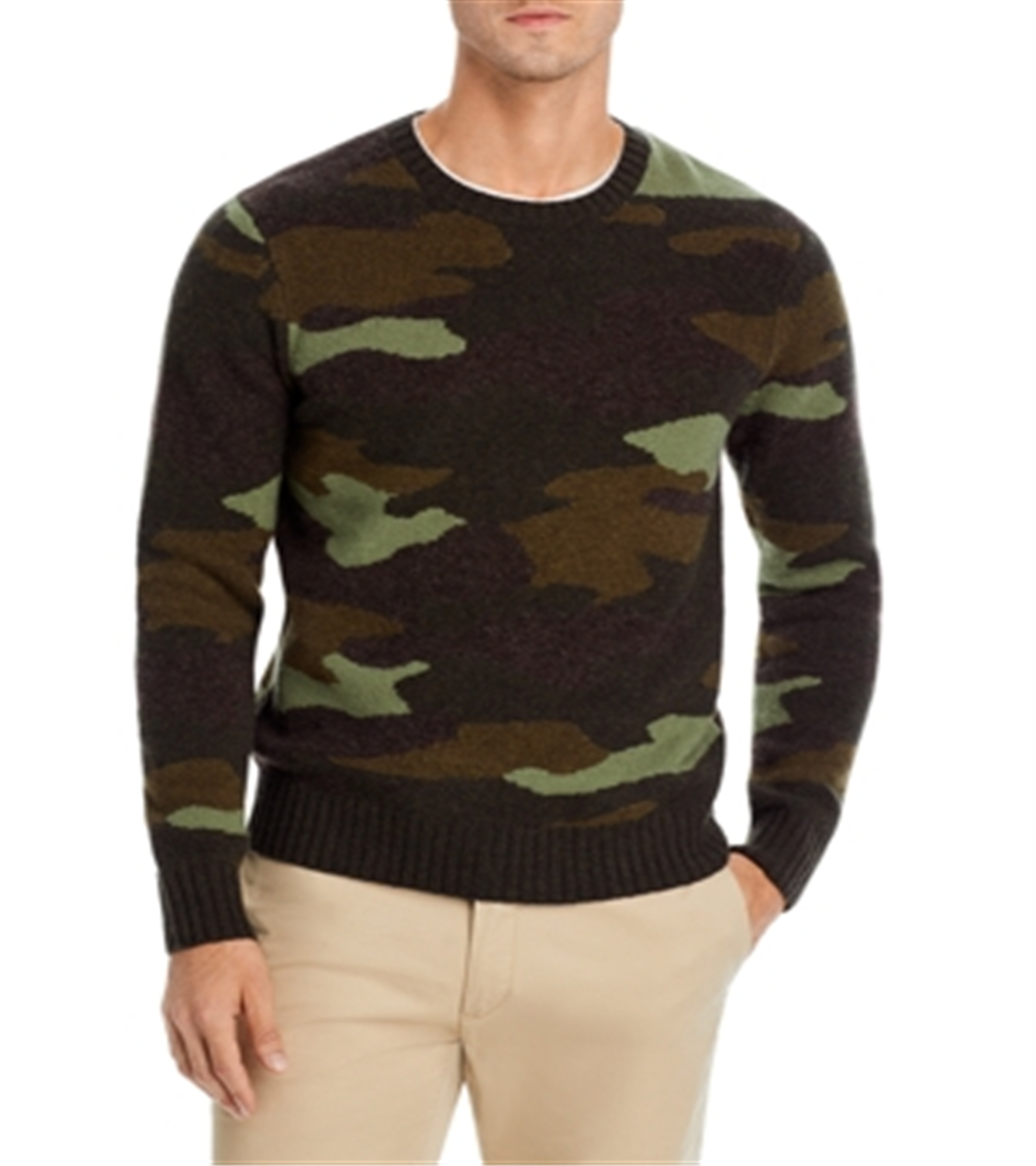 Suéter masculino de lã merino com gola redonda camuflada da Bloomingdale's, tamanho P