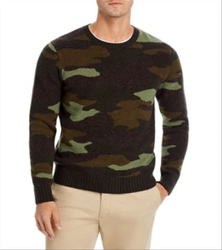 Suéter masculino de lã merino com gola redonda camuflada da Bloomingdale's, tamanho P