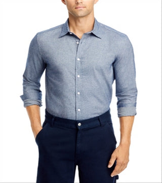 Camisa de flanela de algodão regular fit da The Men's Store at Bloomingdale's, azul, tamanho XXL