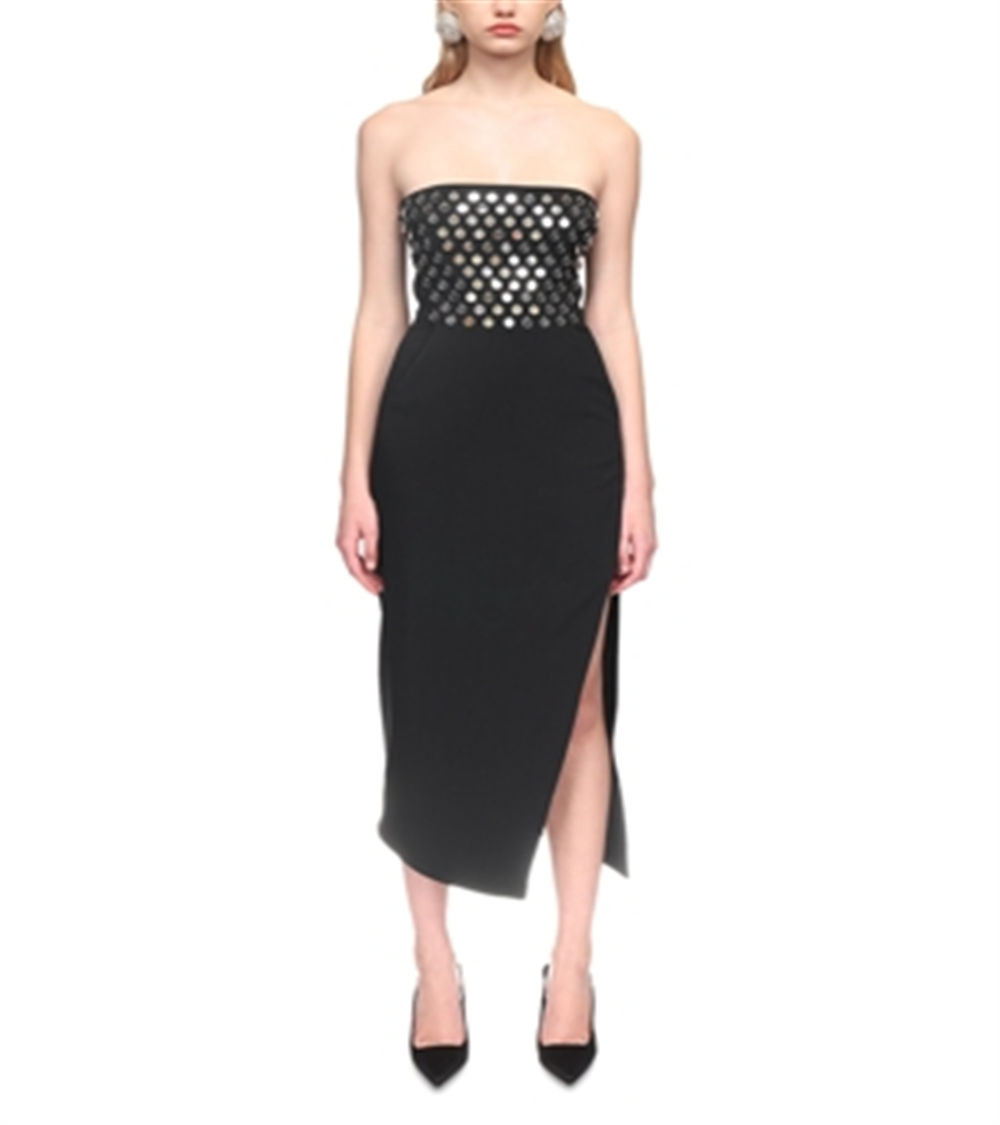 Vestido David Koma sem alças espelhado com disco prateado tamanho 6