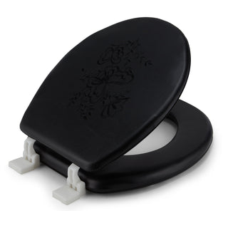 Embroidered Padded Soft Round Toilet Seat With Easy Clean & Change Hinge