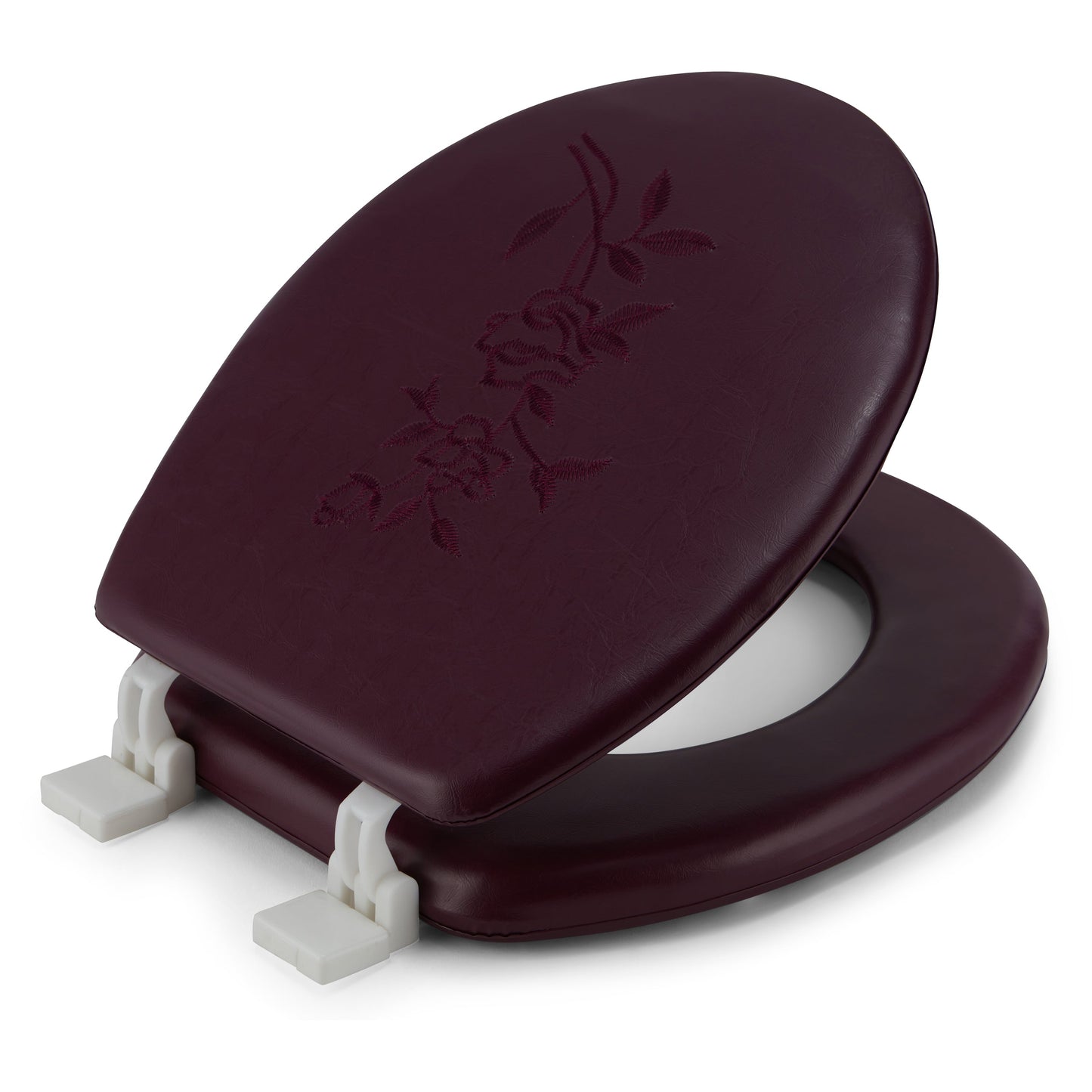 Assento sanitário redondo, macio e acolchoado bordado com dobradiça fácil de limpar e trocar