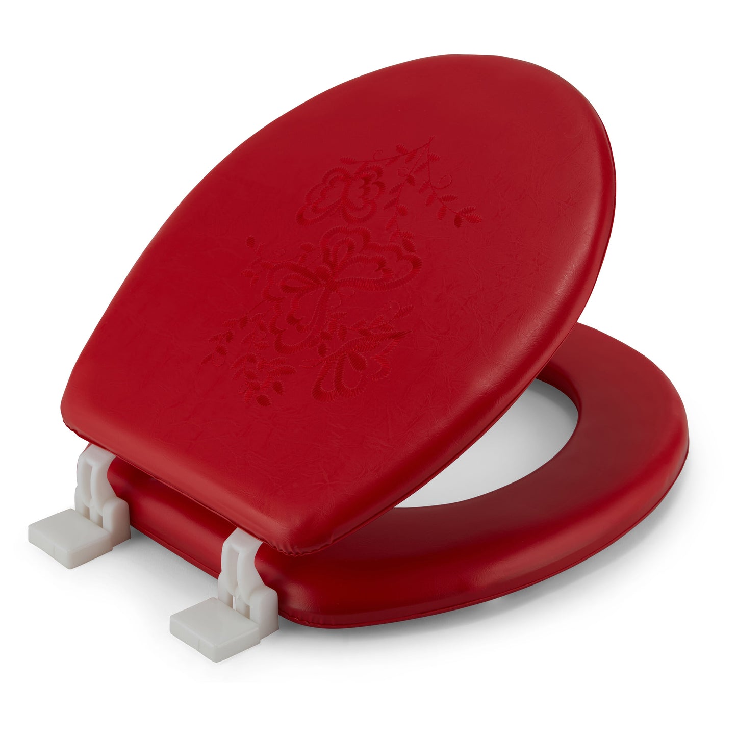 Assento sanitário redondo, macio e acolchoado bordado com dobradiça fácil de limpar e trocar